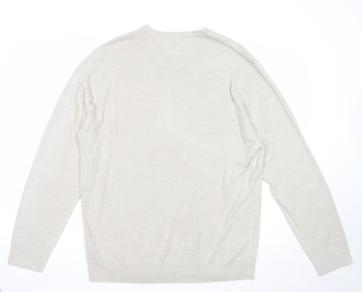 Debenhams Mens Grey V-Neck Acrylic Pullover Jumper Size L Long Sleeve