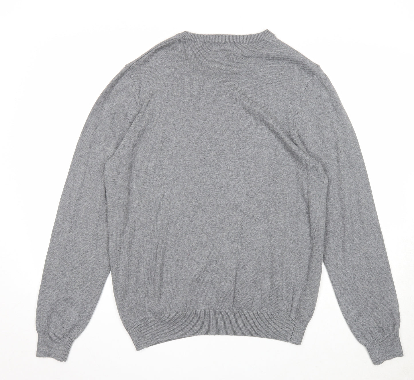 Marks and Spencer Mens Grey Round Neck Cotton Pullover Jumper Size L Long Sleeve