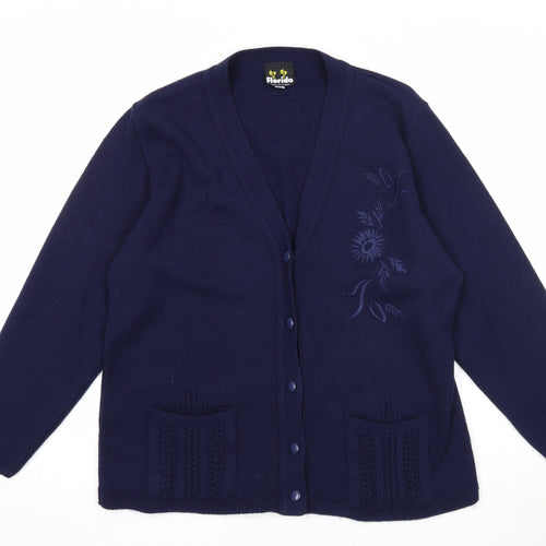 Florida Womens Blue V-Neck Acrylic Cardigan Jumper Size M