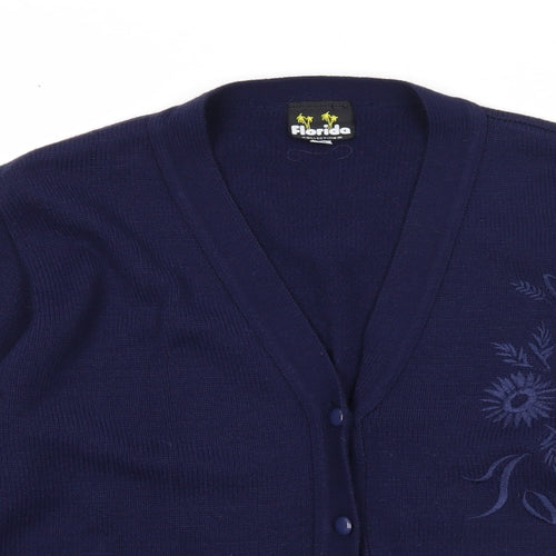 Florida Womens Blue V-Neck Acrylic Cardigan Jumper Size M