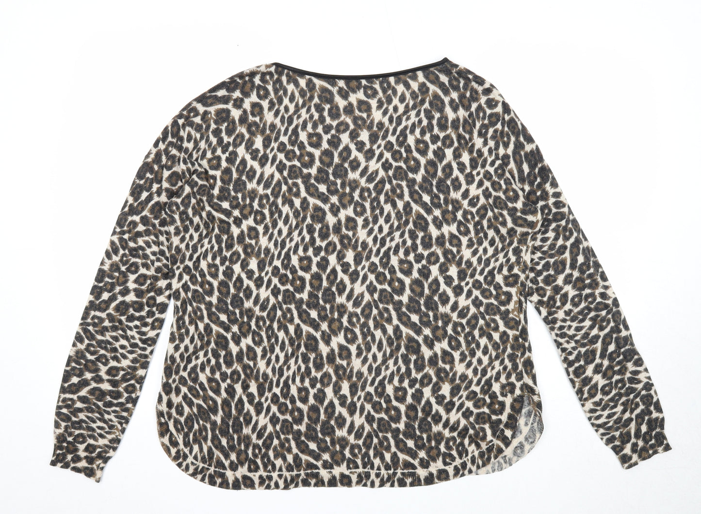 Oasis Womens Brown Round Neck Animal Print Viscose Pullover Jumper Size L - Leopard Pattern