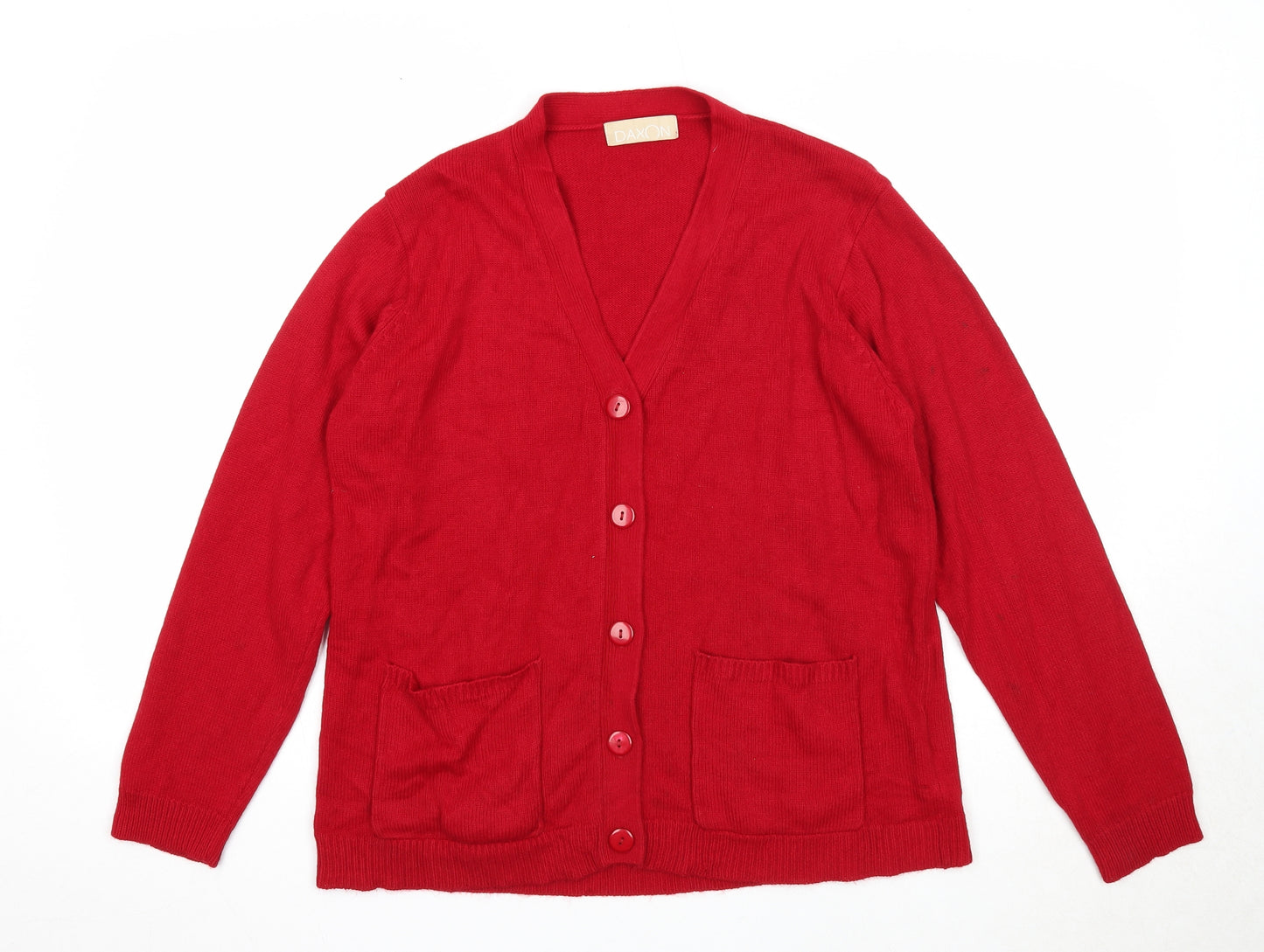 Daxon Womens Red V-Neck Acrylic Cardigan Jumper Size 14 - Size 14-16