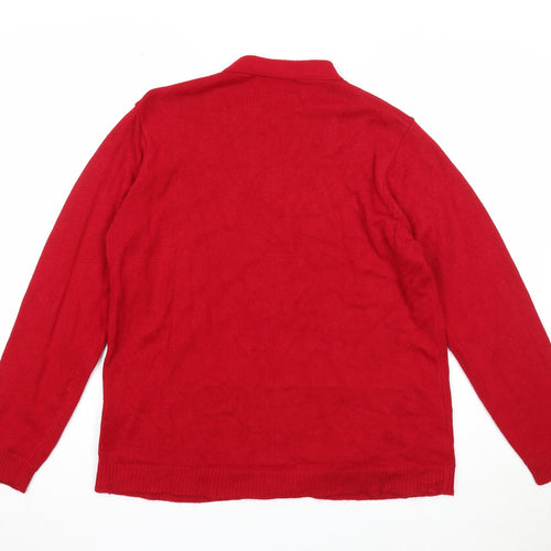 Daxon Womens Red V-Neck Acrylic Cardigan Jumper Size 14 - Size 14-16