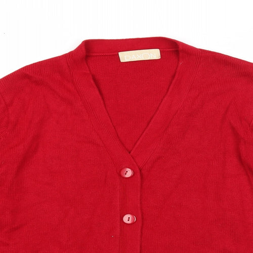 Daxon Womens Red V-Neck Acrylic Cardigan Jumper Size 14 - Size 14-16
