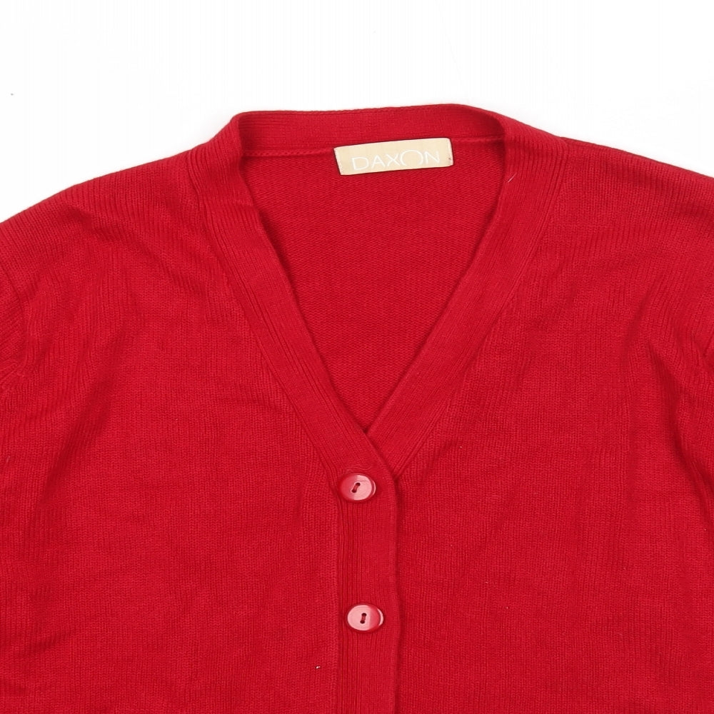 Daxon Womens Red V-Neck Acrylic Cardigan Jumper Size 14 - Size 14-16
