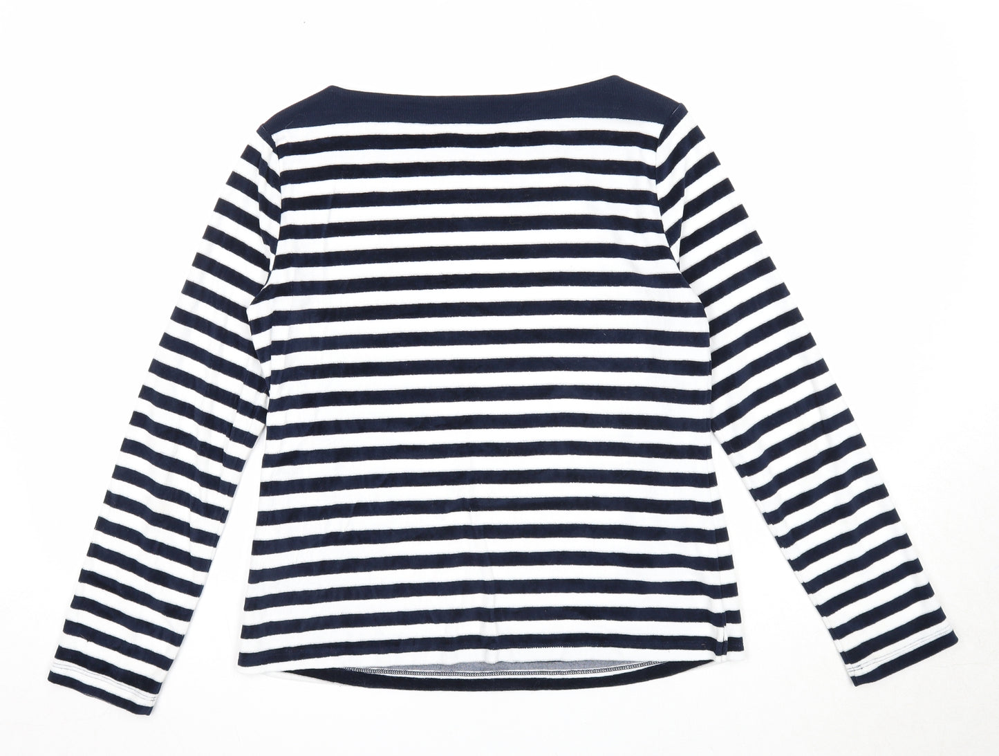 Marks and Spencer Womens Blue Boat Neck Striped Cotton Pullover Jumper Size 10