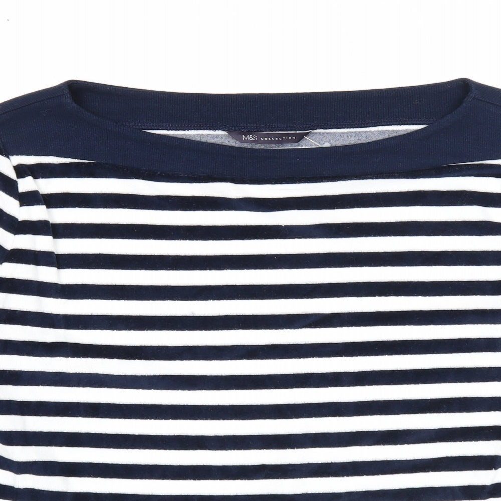 Marks and Spencer Womens Blue Boat Neck Striped Cotton Pullover Jumper Size 10