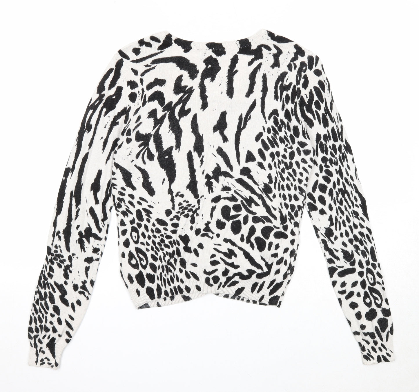 Divided by H&M Womens Grey V-Neck Animal Print Cotton Cardigan Jumper Size 10 - Tiger Print