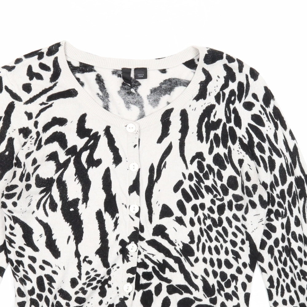 Divided by H&M Womens Grey V-Neck Animal Print Cotton Cardigan Jumper Size 10 - Tiger Print
