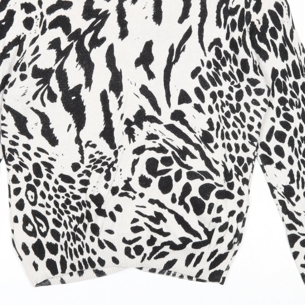 Divided by H&M Womens Grey V-Neck Animal Print Cotton Cardigan Jumper Size 10 - Tiger Print