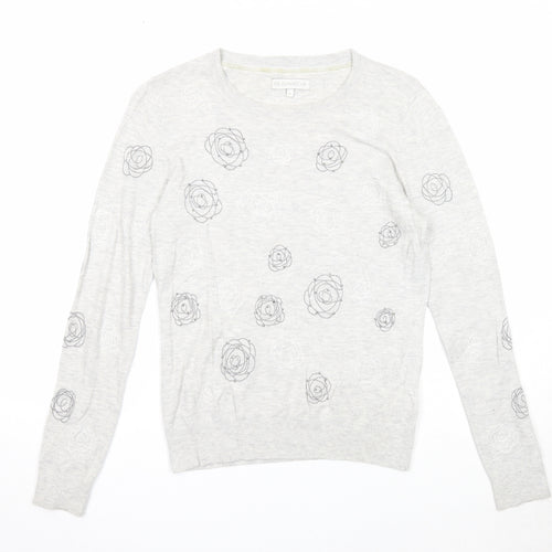 RJR.John Rocha Womens Grey Round Neck Geometric Viscose Pullover Jumper Size 10