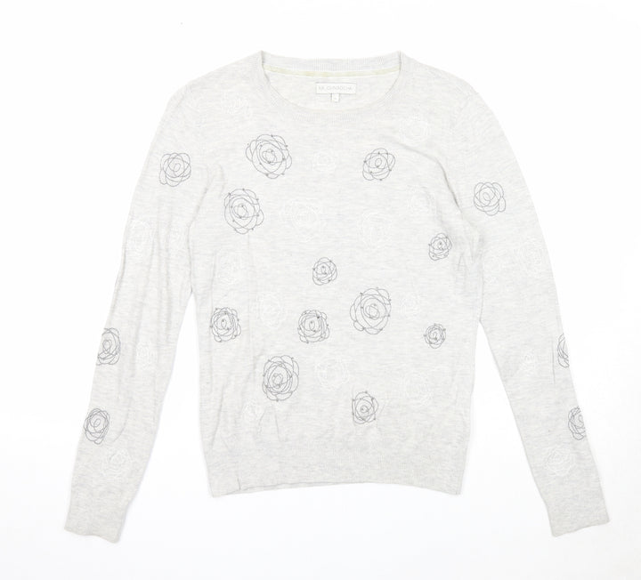 RJR.John Rocha Womens Grey Round Neck Geometric Viscose Pullover Jumper Size 10