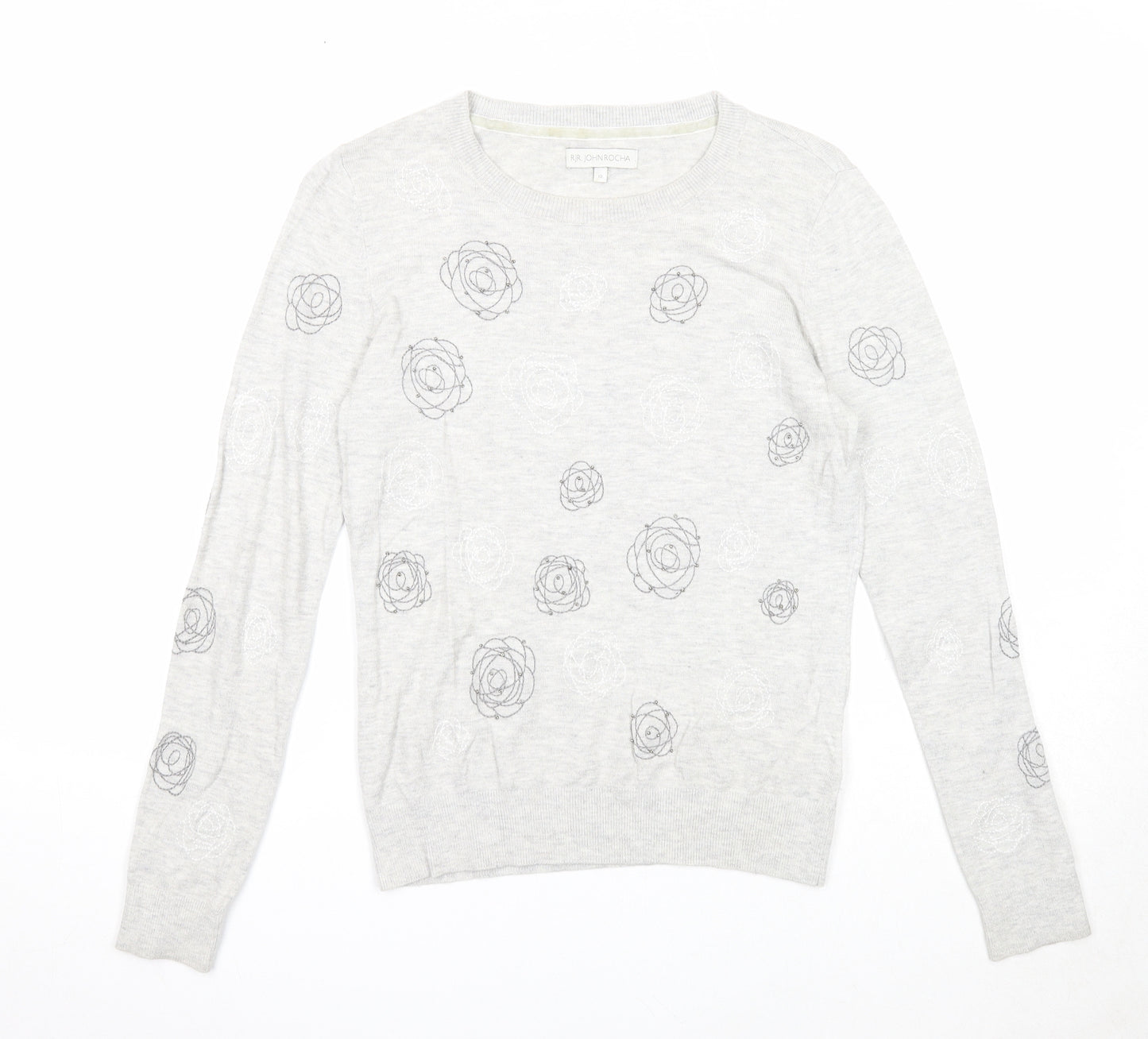 RJR.John Rocha Womens Grey Round Neck Geometric Viscose Pullover Jumper Size 10