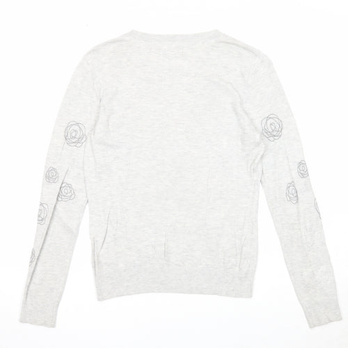 RJR.John Rocha Womens Grey Round Neck Geometric Viscose Pullover Jumper Size 10