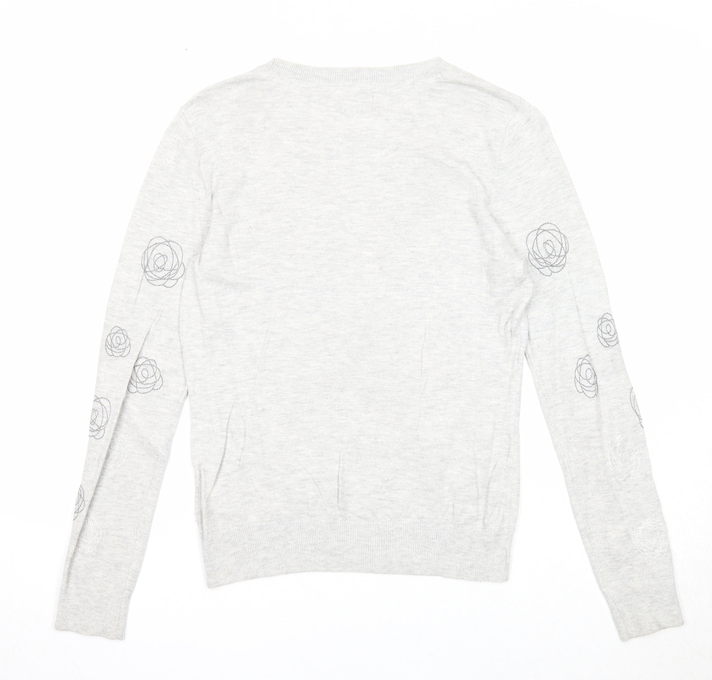 RJR.John Rocha Womens Grey Round Neck Geometric Viscose Pullover Jumper Size 10