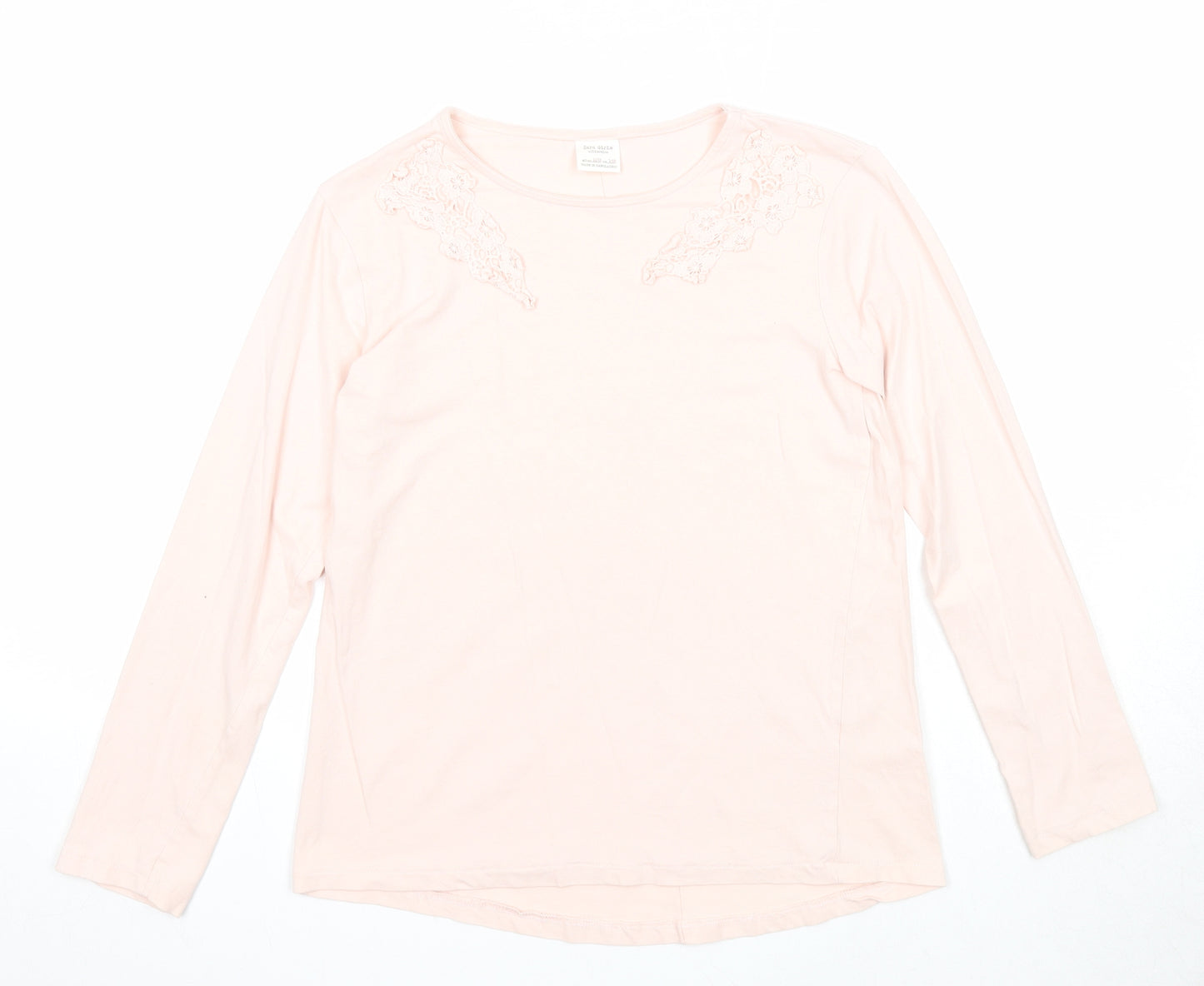 Zara Girls Pink Cotton Basic T-Shirt Size 11-12 Years Round Neck Pullover