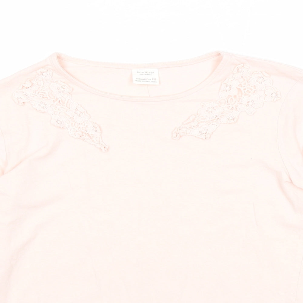 Zara Girls Pink Cotton Basic T-Shirt Size 11-12 Years Round Neck Pullover