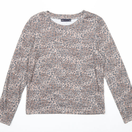 Marks and Spencer Womens Brown Round Neck Animal Print Viscose Pullover Jumper Size 10 - Leopard Pattern