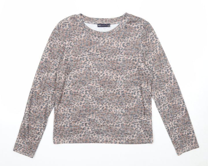 Marks and Spencer Womens Brown Round Neck Animal Print Viscose Pullover Jumper Size 10 - Leopard Pattern