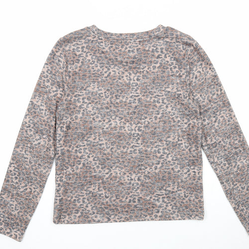 Marks and Spencer Womens Brown Round Neck Animal Print Viscose Pullover Jumper Size 10 - Leopard Pattern