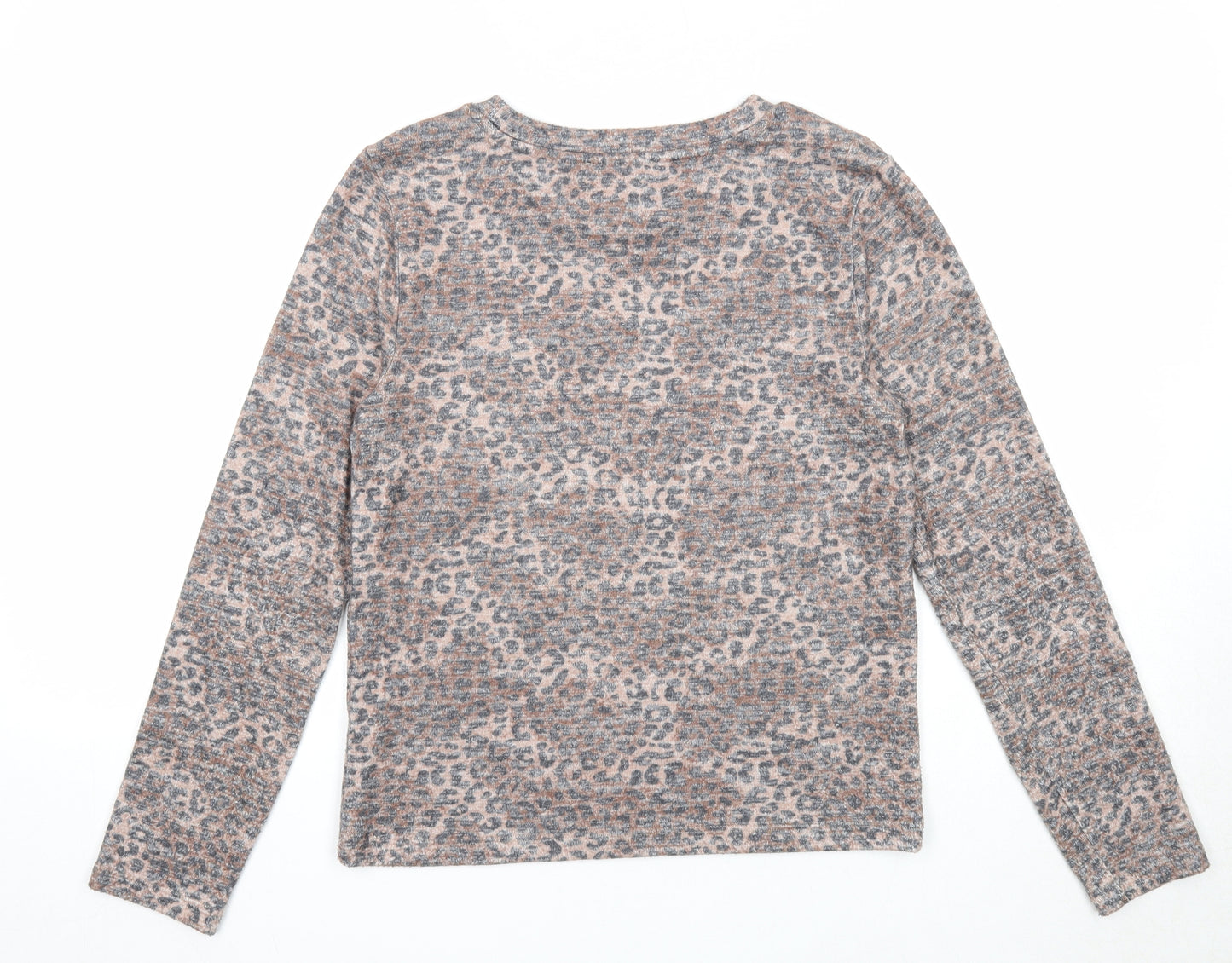 Marks and Spencer Womens Brown Round Neck Animal Print Viscose Pullover Jumper Size 10 - Leopard Pattern