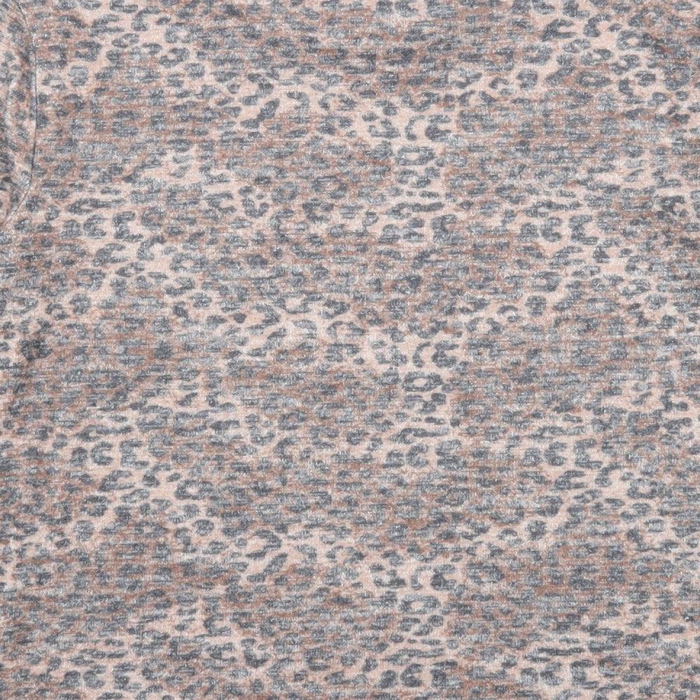 Marks and Spencer Womens Brown Round Neck Animal Print Viscose Pullover Jumper Size 10 - Leopard Pattern