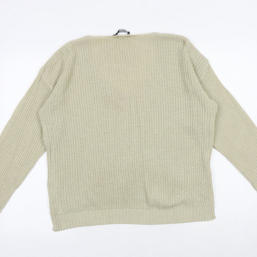 Boohoo Womens Beige V-Neck Acrylic Pullover Jumper Size M
