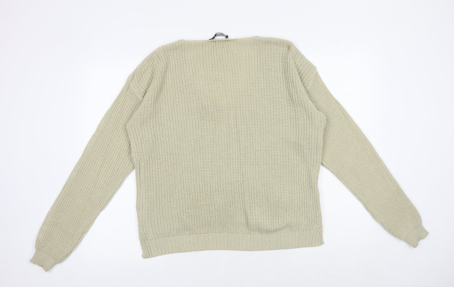 Boohoo Womens Beige V-Neck Acrylic Pullover Jumper Size M
