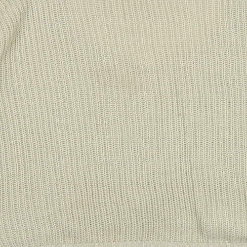 Boohoo Womens Beige V-Neck Acrylic Pullover Jumper Size M
