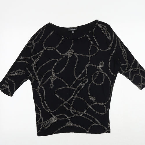 Warehouse Womens Black Geometric Viscose Basic Blouse Size 8 Round Neck
