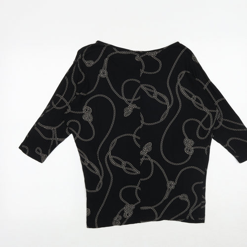 Warehouse Womens Black Geometric Viscose Basic Blouse Size 8 Round Neck