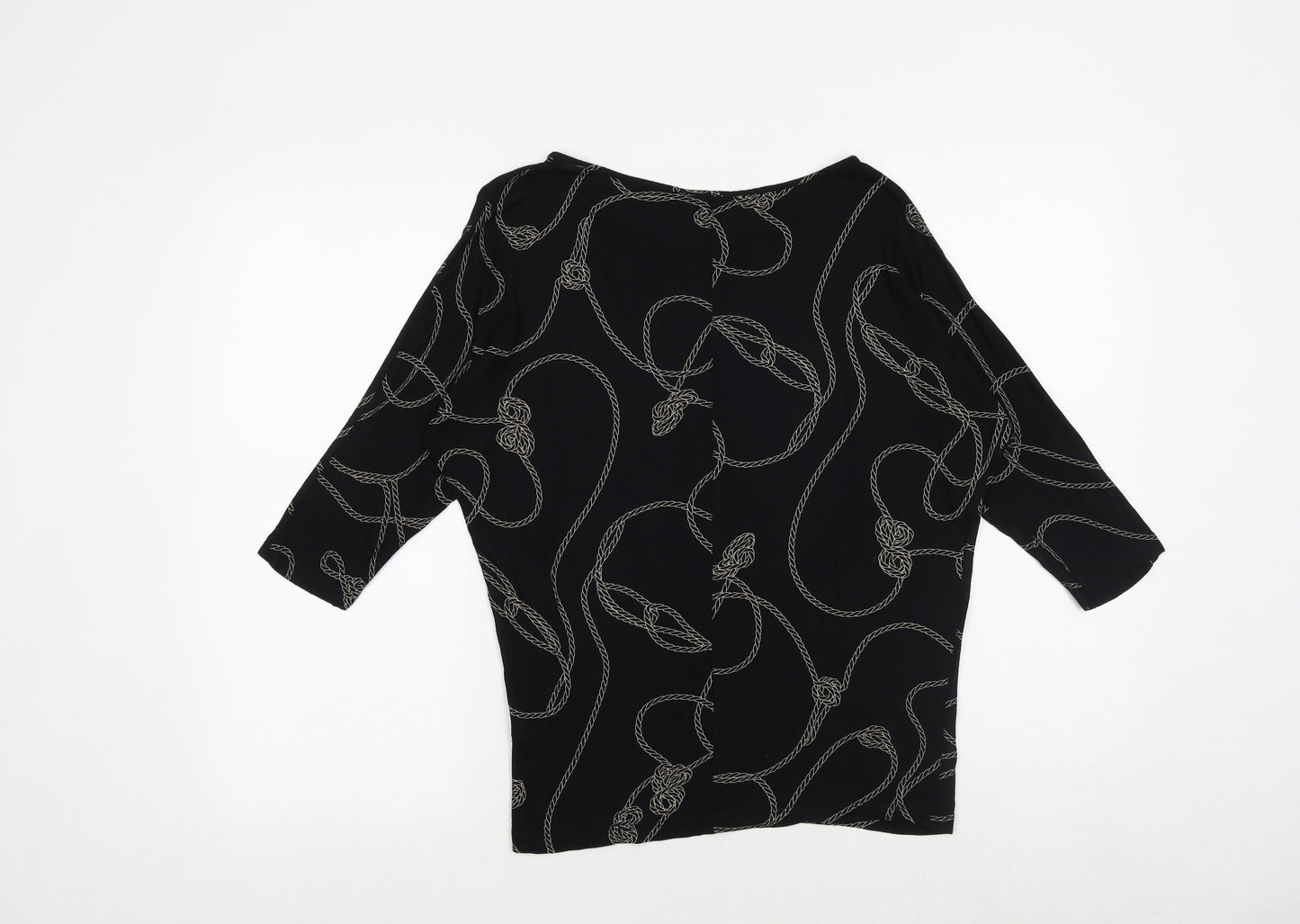 Warehouse Womens Black Geometric Viscose Basic Blouse Size 8 Round Neck