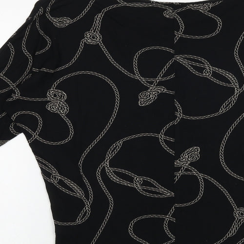 Warehouse Womens Black Geometric Viscose Basic Blouse Size 8 Round Neck