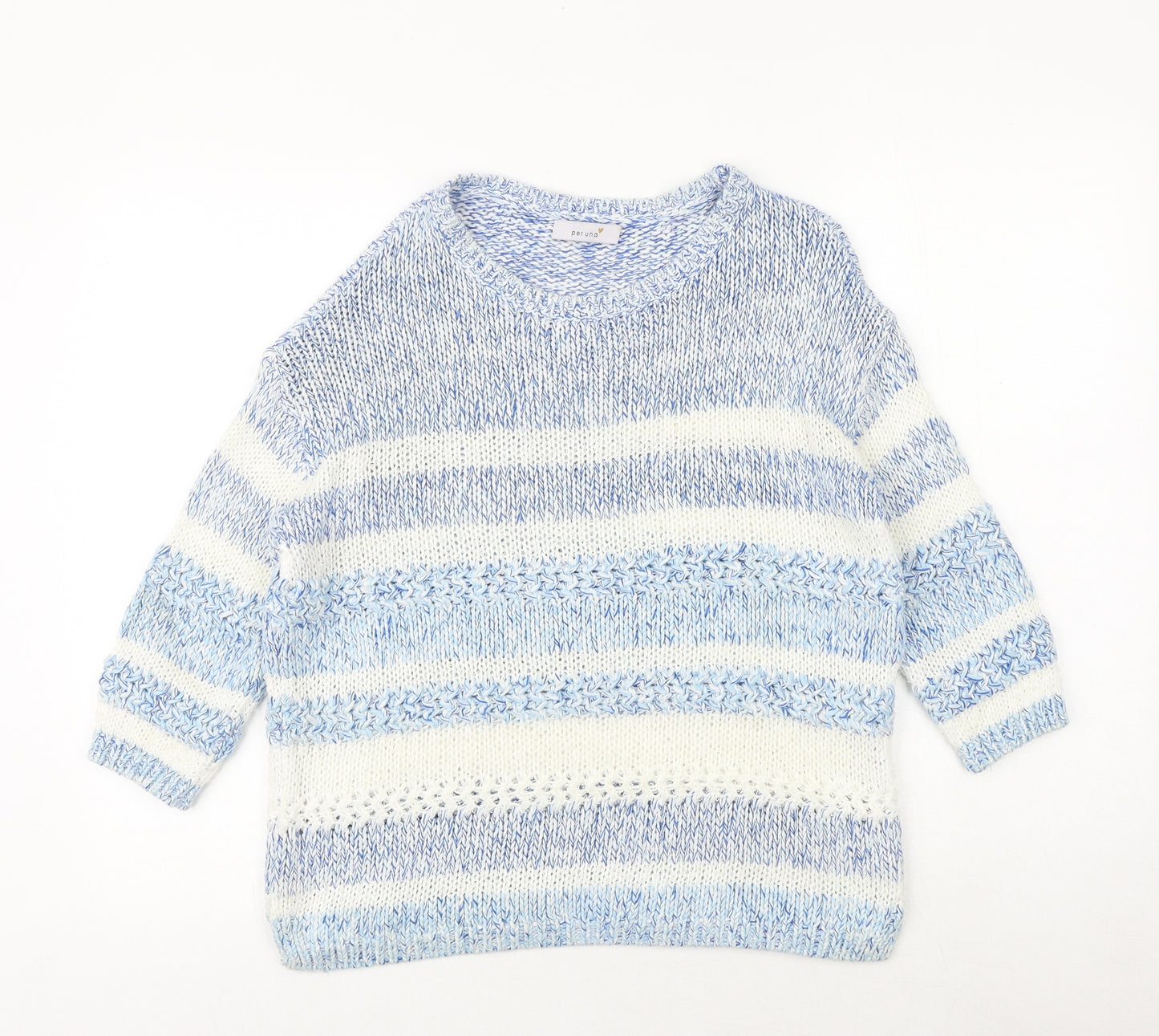 Marks and Spencer Womens Blue Round Neck Striped Acrylic Pullover Jumper Size 12