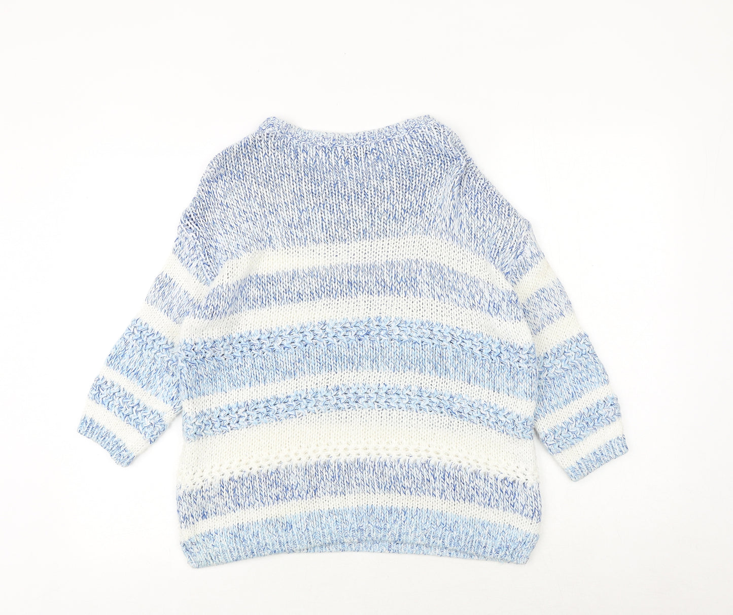 Marks and Spencer Womens Blue Round Neck Striped Acrylic Pullover Jumper Size 12