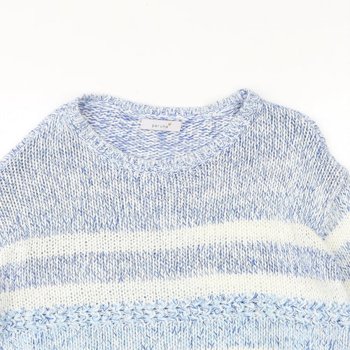 Marks and Spencer Womens Blue Round Neck Striped Acrylic Pullover Jumper Size 12
