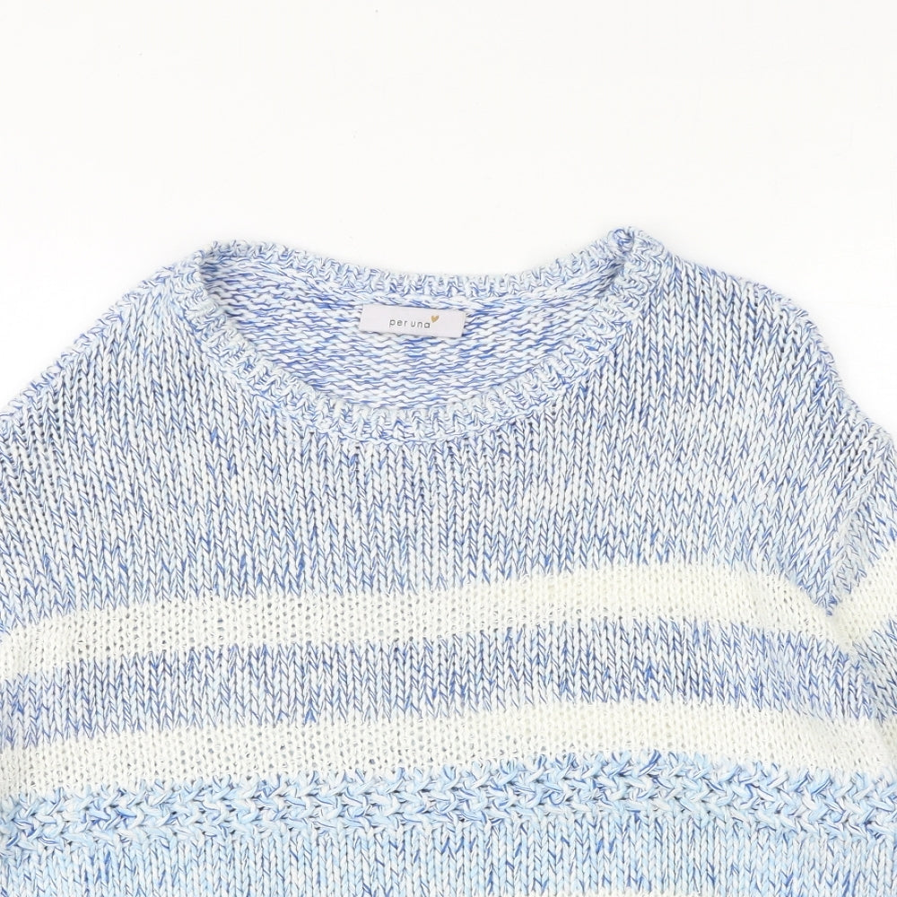 Marks and Spencer Womens Blue Round Neck Striped Acrylic Pullover Jumper Size 12