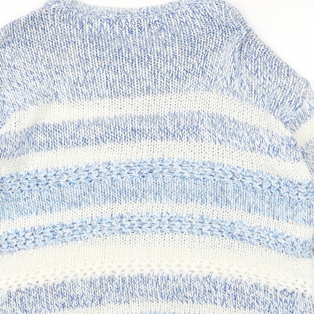 Marks and Spencer Womens Blue Round Neck Striped Acrylic Pullover Jumper Size 12
