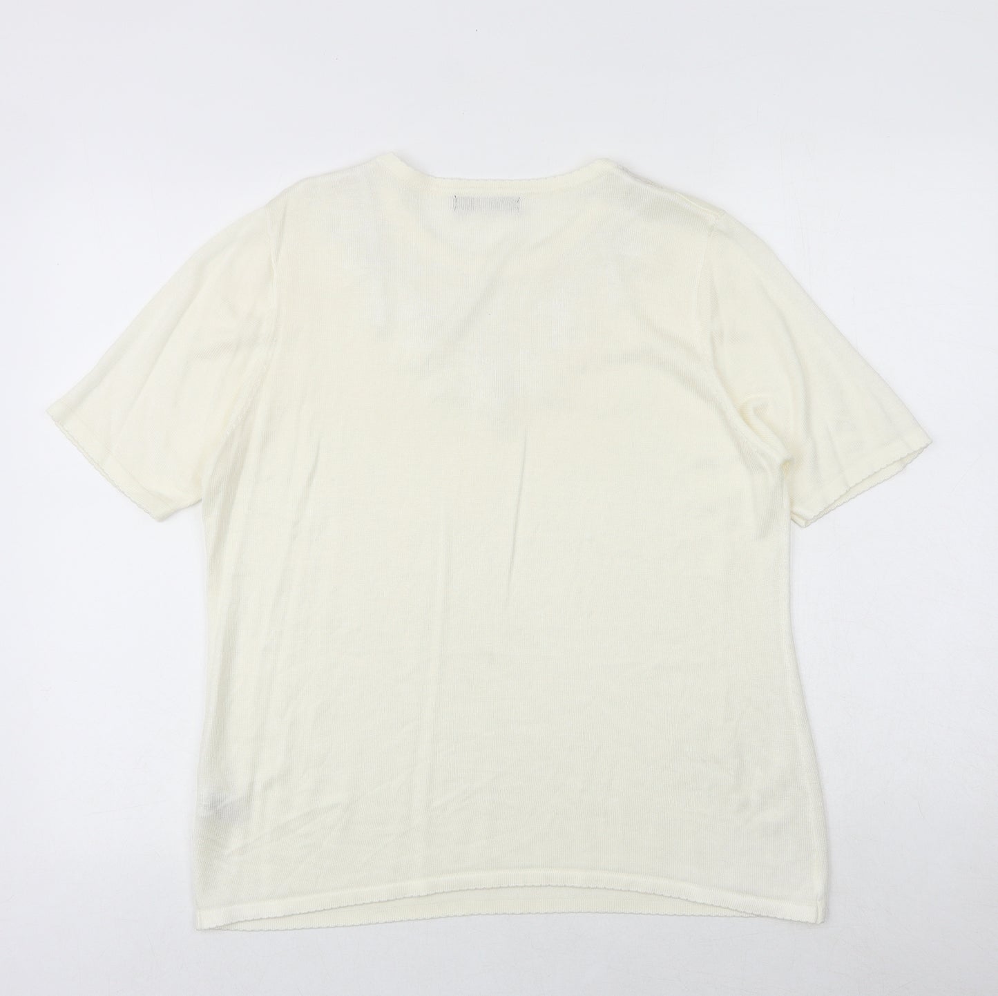 Bonmarché Womens Ivory Viscose Basic T-Shirt Size M Round Neck - Lace Details