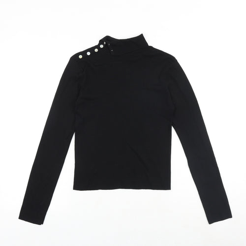 Suchita Womens Black Roll Neck Polyester Pullover Jumper Size S