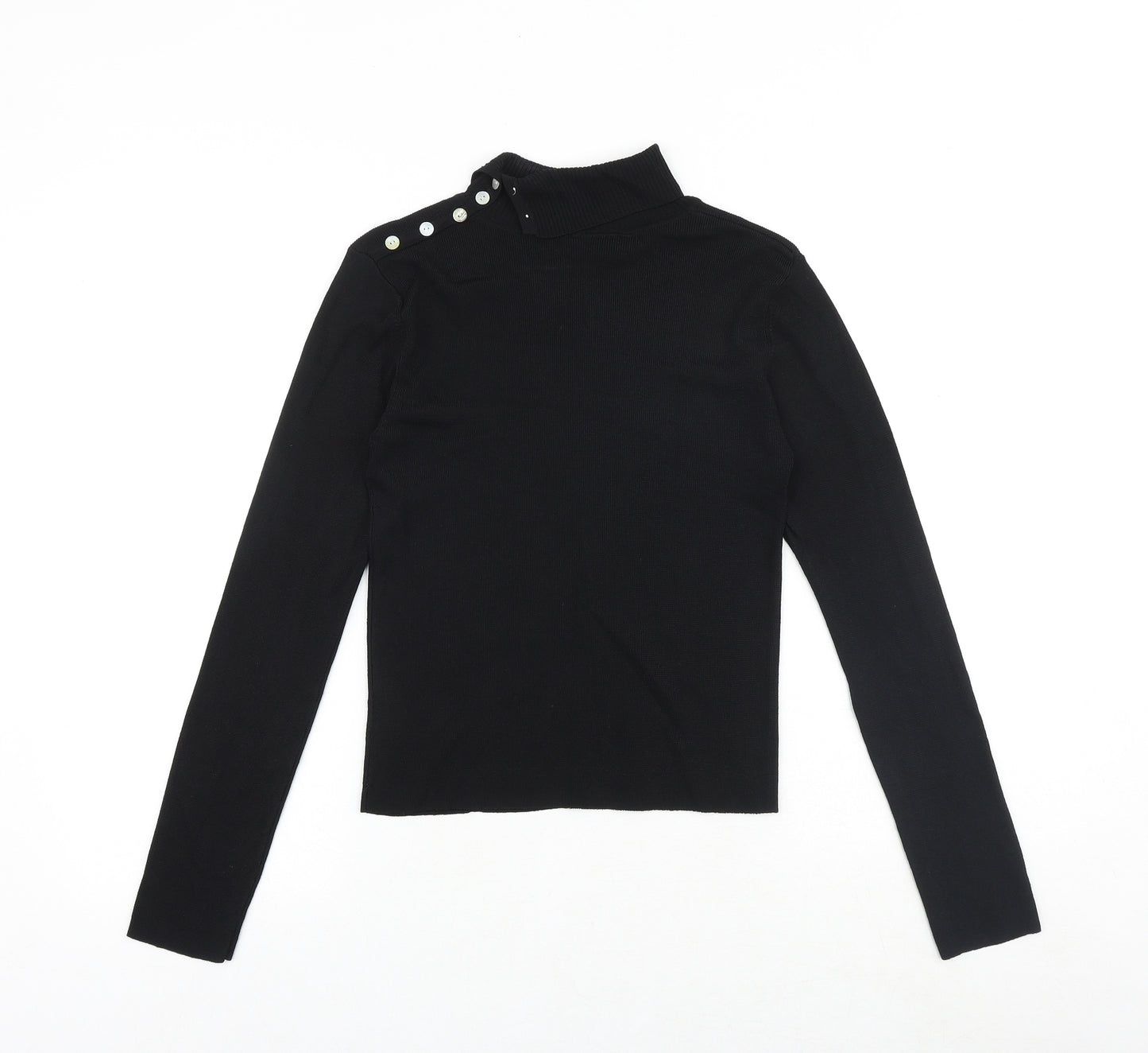 Suchita Womens Black Roll Neck Polyester Pullover Jumper Size S