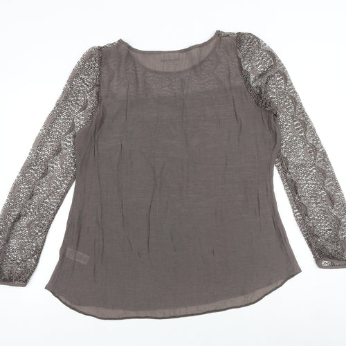 Wallis Womens Brown Viscose Basic Blouse Size L Round Neck - Lace Details