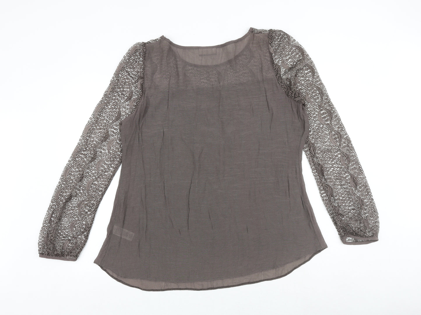 Wallis Womens Brown Viscose Basic Blouse Size L Round Neck - Lace Details