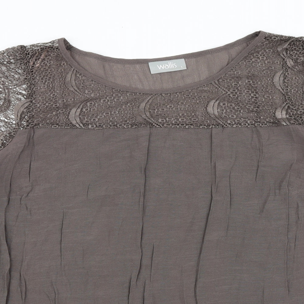 Wallis Womens Brown Viscose Basic Blouse Size L Round Neck - Lace Details