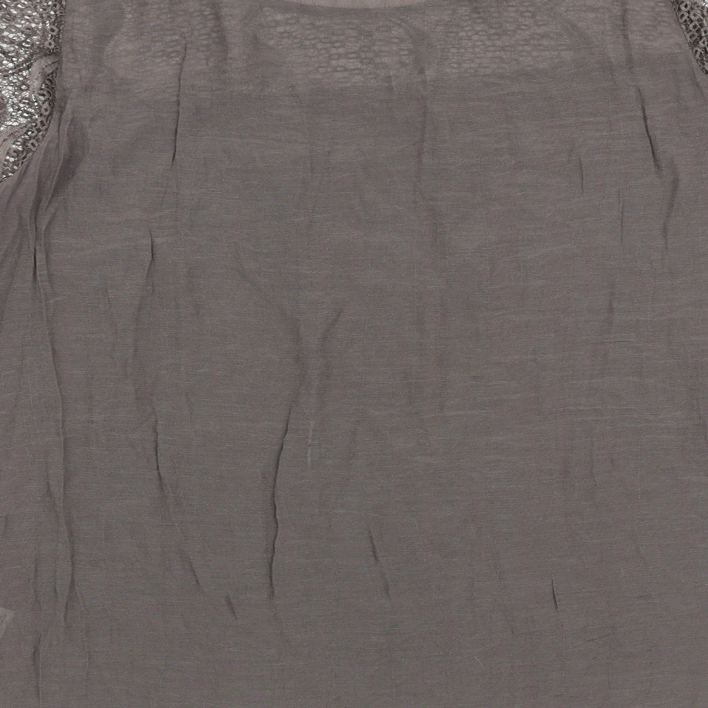 Wallis Womens Brown Viscose Basic Blouse Size L Round Neck - Lace Details