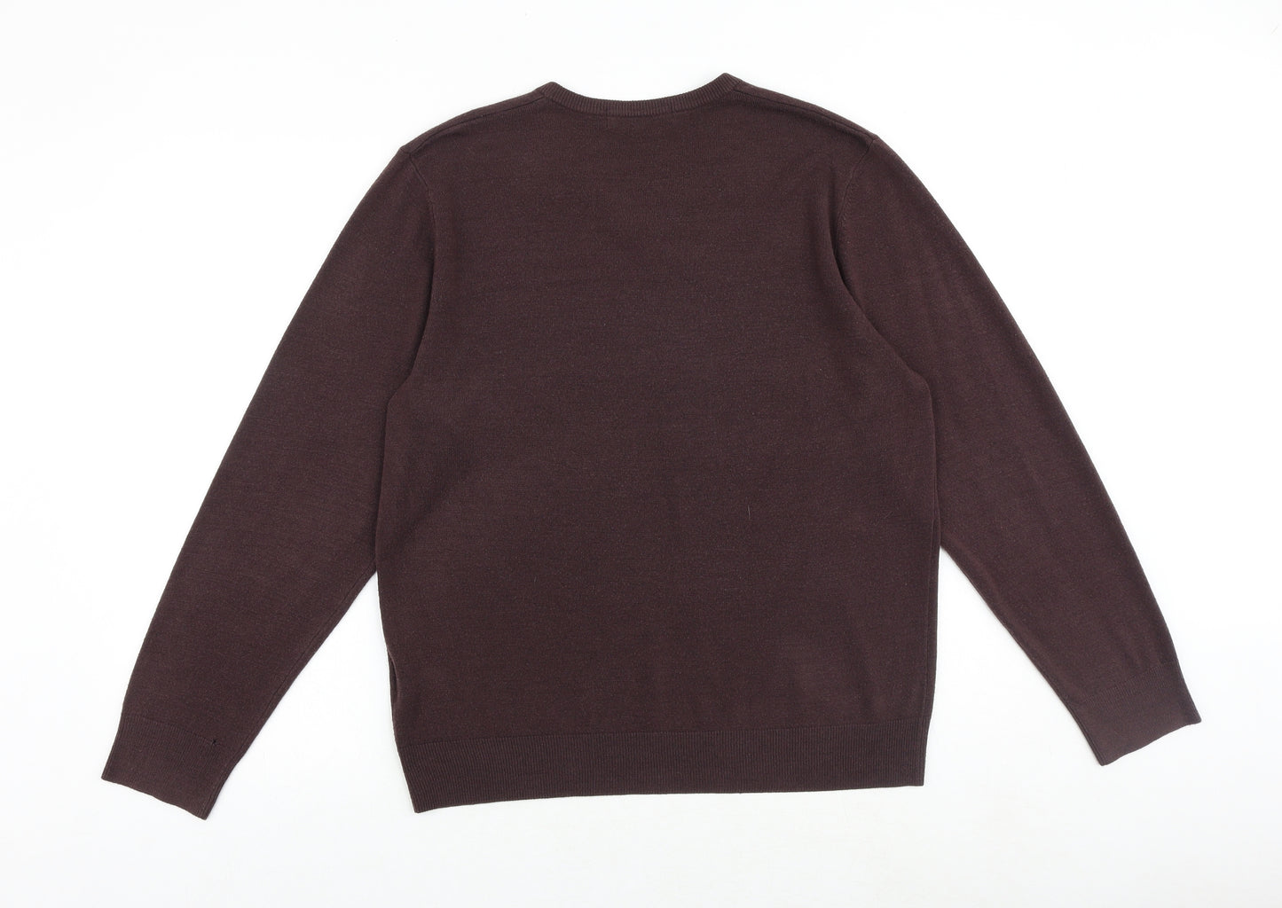 Marks and Spencer Mens Brown V-Neck Acrylic Pullover Jumper Size L Long Sleeve