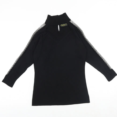 Claudia C Womens Black Mock Neck Viscose Pullover Jumper Size S