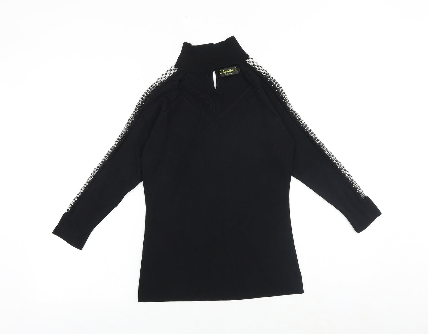 Claudia C Womens Black Mock Neck Viscose Pullover Jumper Size S