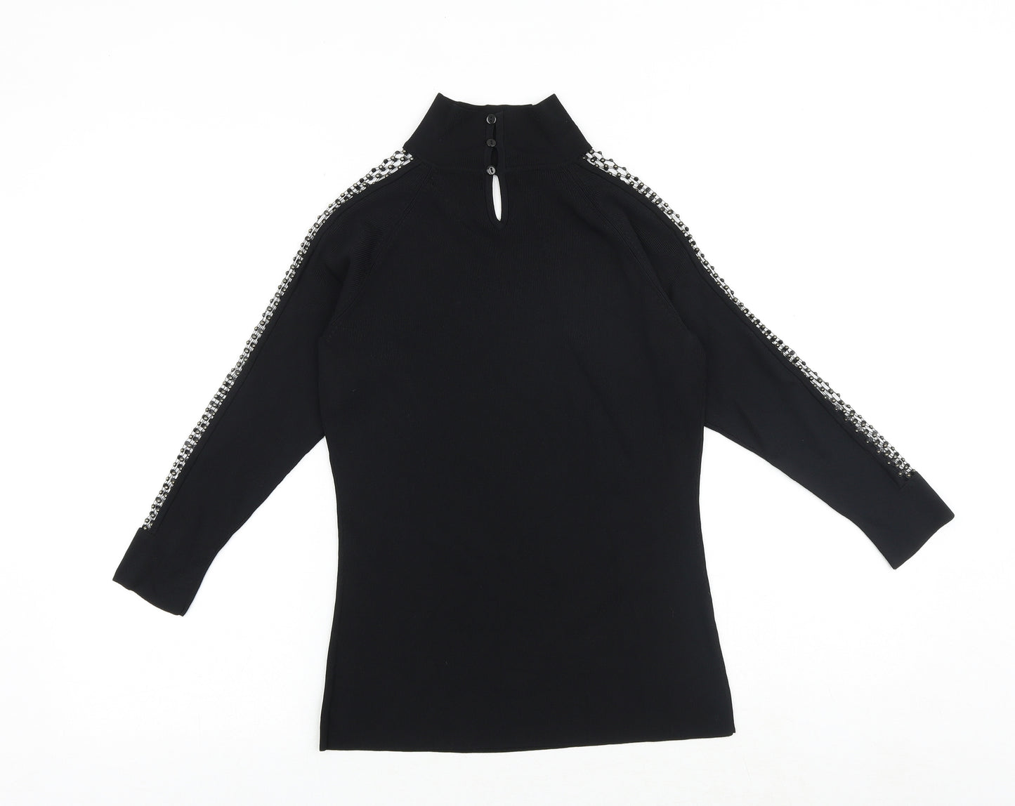 Claudia C Womens Black Mock Neck Viscose Pullover Jumper Size S