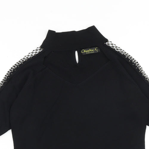 Claudia C Womens Black Mock Neck Viscose Pullover Jumper Size S